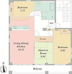 スカイプラザ中野 5階3LDKの間取り