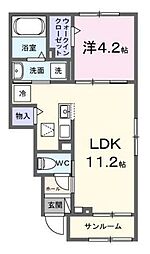 ファヴール駒場 1階1LDKの間取り