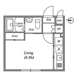 モデュロール池上 2階1Kの間取り