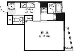 成子坂ハイツ 7階1Kの間取り