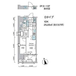 プライマル中央ミナト 1301 13階1DKの間取り