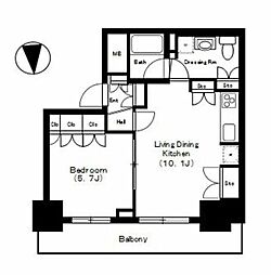 品川タワーフェイス 17階1LDKの間取り