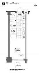 プライムアーバン目黒大橋ヒルズ 3階1Kの間取り