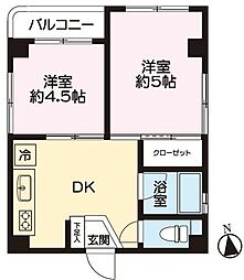 カーサ安田 5階2DKの間取り