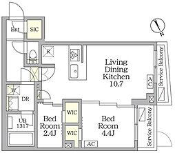 アジールコート後楽園 1階2LDKの間取り
