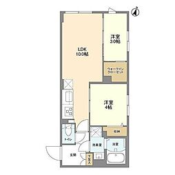 ウェルスクエア駒場東大前 1階2LDKの間取り