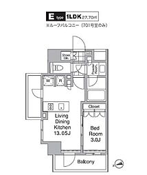 レジディア目黒4 7階1LDKの間取り