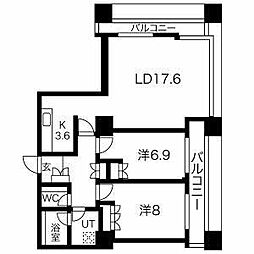 グランパークハイツ 27階2LDKの間取り