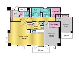 イクシクス麻布十番 4階2LDKの間取り