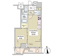 エスケーワン市ヶ谷 4階1LDKの間取り