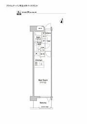 プライムアーバン学芸大学パークフロント 3階ワンルームの間取り