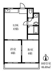 ウェルカワダ 1階2LDKの間取り
