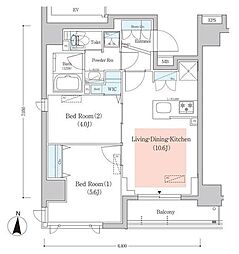 アーバネックス菊川3 4階2LDKの間取り