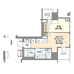 プラウド中目黒 6階1LDKの間取り