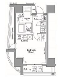 ザ・パークハビオSOHO南青山 11階ワンルームの間取り