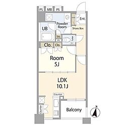 プレシス東神田 9階1LDKの間取り