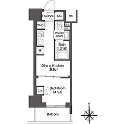 コンフォリア東新宿 8階1DKの間取り