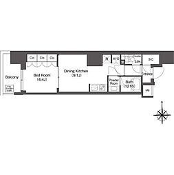 コンフォリア東新宿 2階1LDKの間取り