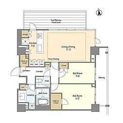 オアーゼ新宿市谷薬王寺 4階2LDKの間取り