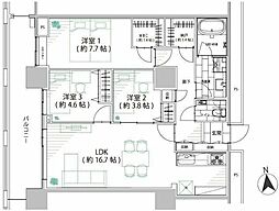 ザ・パークタワー東京サウス 16階3SLDKの間取り