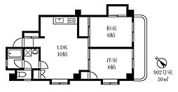 グリーンヒル文京 9階2LDKの間取り
