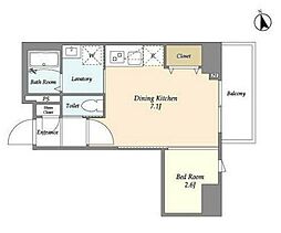 グランカーサ上野 7階1DKの間取り