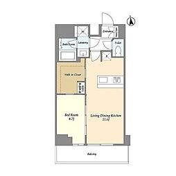 グランカーサ日本橋馬喰町 1LDKの間取図画像