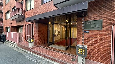 外観から続く落ち着いた赤茶色のタイル貼りが特徴的なエントランスで、大きな庇やガラス扉、アプローチ部分には照明設備が備えられており、内部のホールへとスムーズにつながる設計となっています。