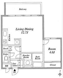 ルート四谷三丁目 4階1LDKの間取り