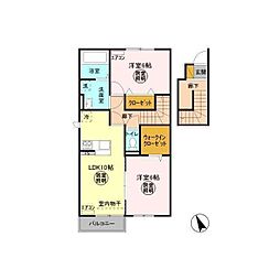 フローラ・ウィルB 2階2LDKの間取り