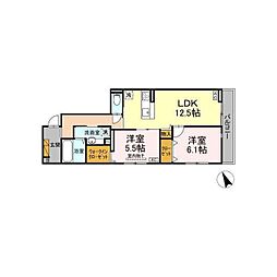 D’s LIEN　B 2階2LDKの間取り