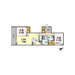 Ｄ’ｓ ＬＩＥＮ　C 1階2LDKの間取り