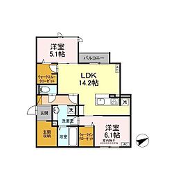 Ｄ’ｓ ＬＩＥＮ　C 2階2LDKの間取り