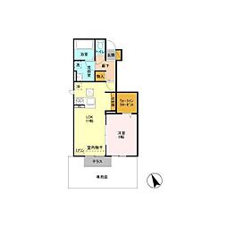 フローラ・ウィルB 1階1LDKの間取り
