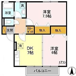 エルクレールA 2DKの間取図画像