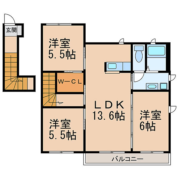 和歌山県和歌山市鳴神(賃貸アパート3LDK・2階・73.46㎡)の写真 その2