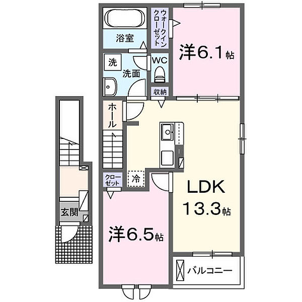 和歌山県和歌山市西庄(賃貸アパート2LDK・2階・59.55㎡)の写真 その2
