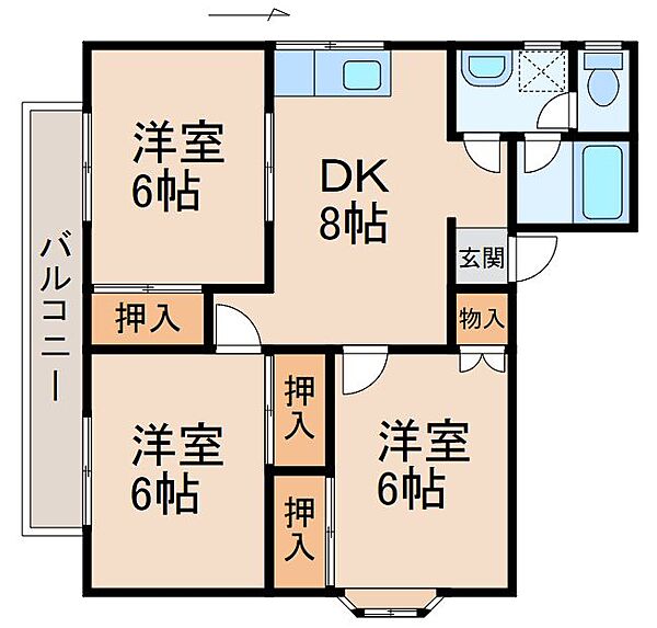 ハイツ新高 ｜和歌山県和歌山市新高町(賃貸アパート3DK・2階・55.89㎡)の写真 その2