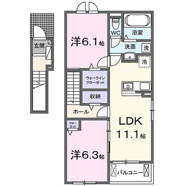 皐III ｜和歌山県岩出市山(賃貸アパート2LDK・2階・58.57㎡)の写真 その2