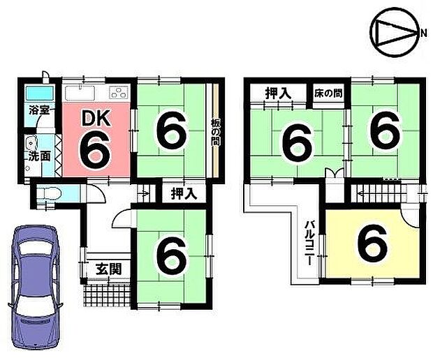 全室6帖以上の広さを確保。駐車1台可能です。