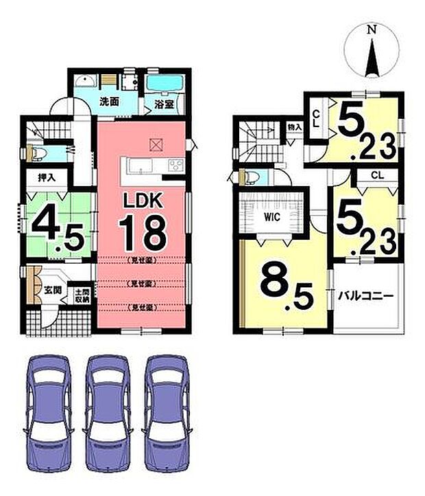 1階は和室を合わせて22.5帖の大きな空間。キッチン・洗面など水回りを1か所に集めた便利な間取りです。