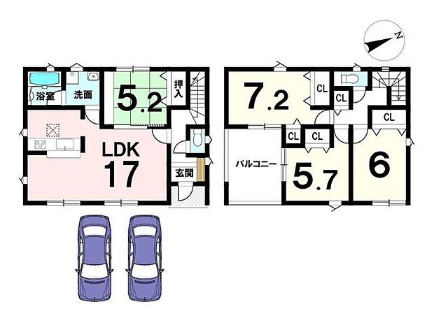 1階は和室を合わせて22帖の大きなお部屋とても利用できます。約6帖のワイドバルコニーや豊富な収納スペースにもご注目下さい。