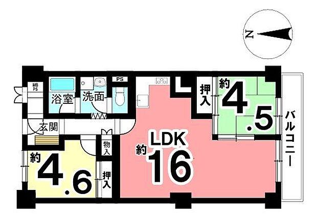 日興橿原スカイマンション(2LDK) 5階の間取り
