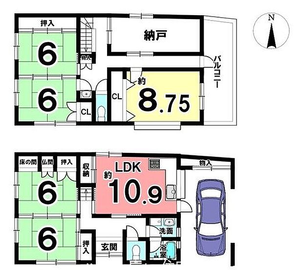 全室6帖以上、5LDK+納戸の大型住宅です。キッチンが独立しており、早朝や深夜でも気兼ねなく使用できるのが便利です。