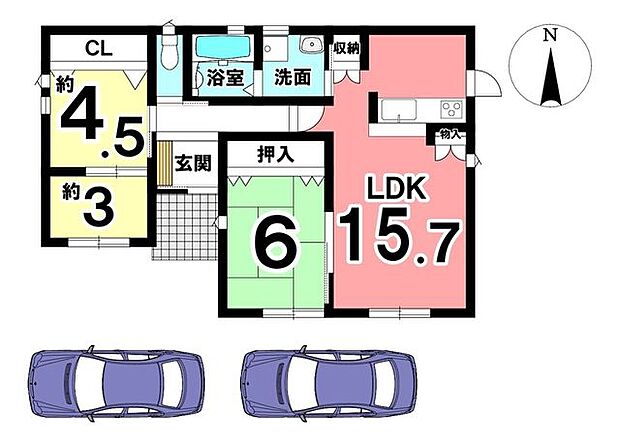 ご要望の多い平屋の築浅物件！コンパクトな間取りは単身世帯向きですね。豊富な収納スペースやカーポート完備の駐車スペースにもご注目下さい。