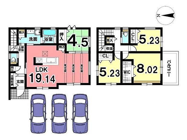 LDK19.14帖！全室に収納スペースも確保しております。洗面室へはキッチンと廊下側の2か所から出入りできる便利な間取りです