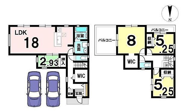 18帖の大きなリビングでくつろげるおうち。全居室の収納に加え、1階廊下にWICをもうけております