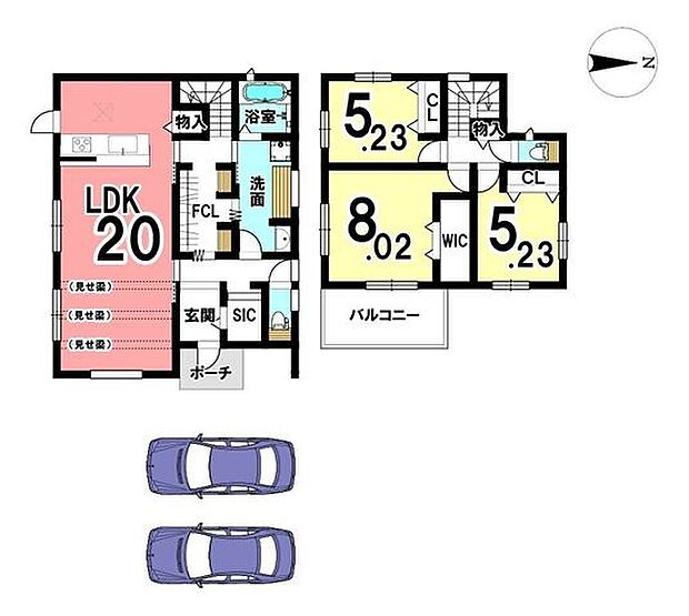 20帖の広々としたLDKやファミリークローゼットのあるおうちです