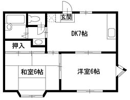 落合ハイツ 2DKの間取図画像