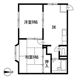 コアベルウッド 2DKの間取図画像